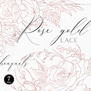 Rose Gold Glitter Blumenrand Clipart, Hochzeitseinladung Clipart, Goldfolie Blatt Blumenstrauß 105
