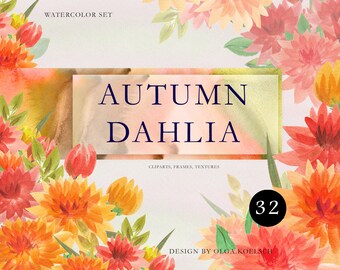 Autumn floral wreath clipart, Fall watercolor, dahlia flower clipart, autumn greenery clipart Thanksgiving boho clipart, watercolor flowers