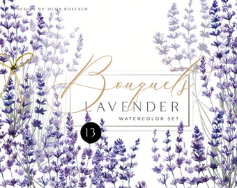 Watercolor Lavender Bouquet Clipart, Provence Floral (PNG)