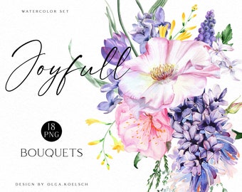 Watercolor boho flower clipart,  Wedding bouquets png,  Digital floral clip art for wedding invitation, baby shower,  social media, logo 011