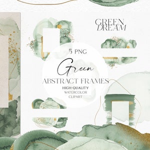 Grüne Aquarellrahmen png, Gold und Grün abstrakte Cliparts, Staubige grüne Texturen für Hochzeitseinladung, Babyparty, Social Media 126