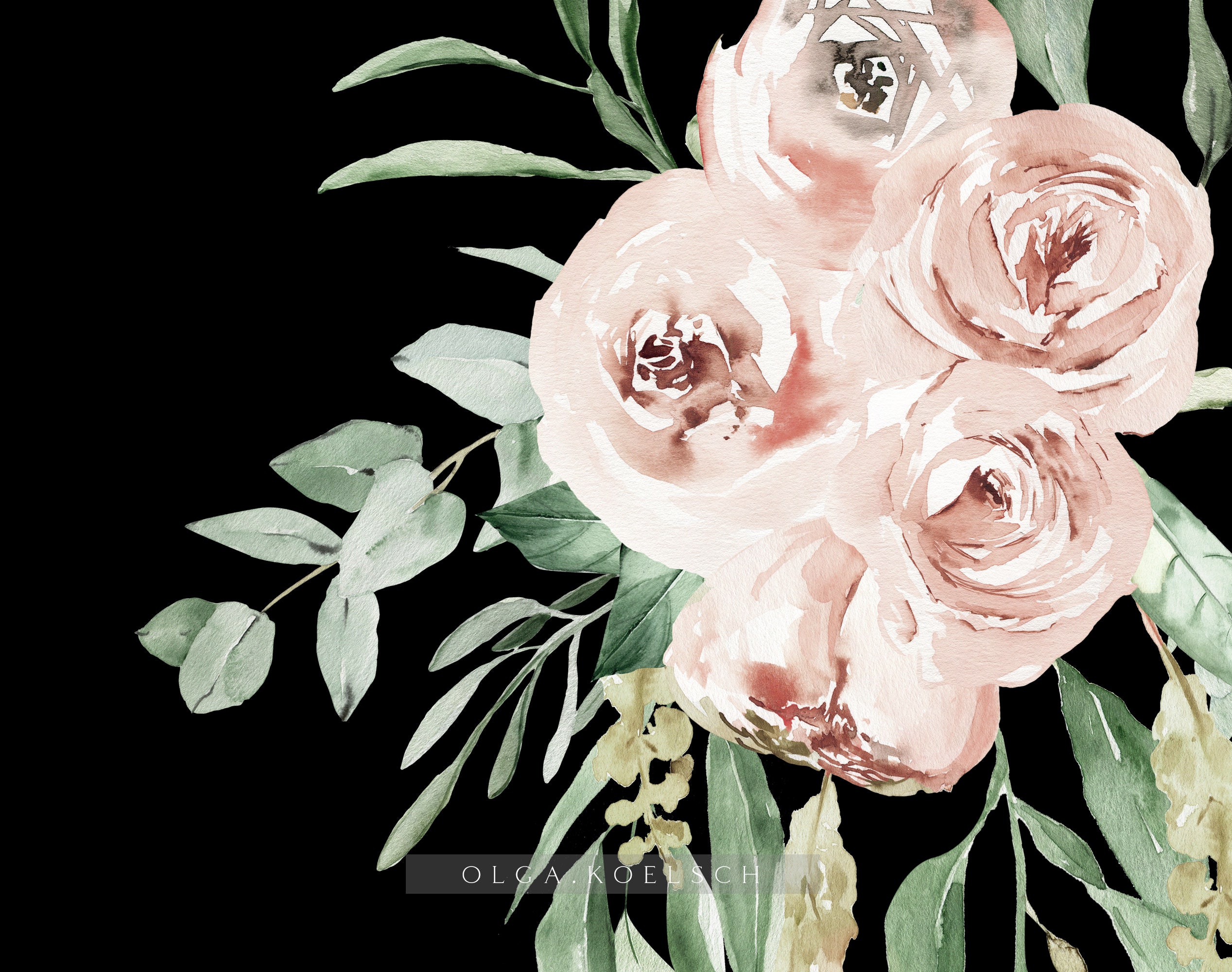 Boho Roses Bouquets Clipart, Watercolor Floral Borders Png, Pink ...
