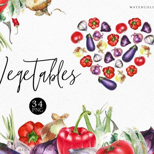 Watercolor vegetables clipart, Cute food clipart, Garden clipart, Healthy food png, Fall farm clipart for kitchen, logo, menu