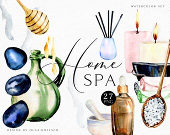 Watercolor SPA clipart, Bath clipart for fashion gilrl planner,  Self care and health clipart 094