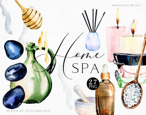 Watercolor SPA clipart, Bath clipart for fashion gilrl planner,  Self care and health clipart 094