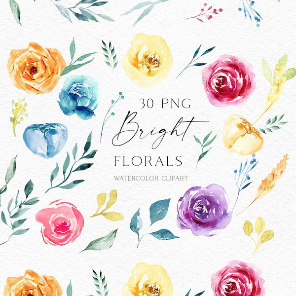 Bright flowers clipart, Watercolor roses summer floral png, Baby shower clipart with colourful roses png 129