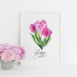 Watercolor Pink Tulip Clipart, Easter Flowers Clip Art, Pink Floral ...