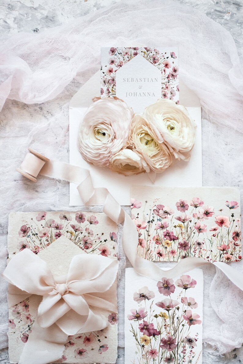 Watercolor Floral Border Clipart, Dusty Pink Wildflowers Bouquets Png ...
