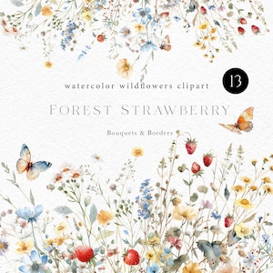 Hand-painted wildflower clipart, Watercolor red flowers clip art, Wild flowers individual botanical clip art for wedding invitation