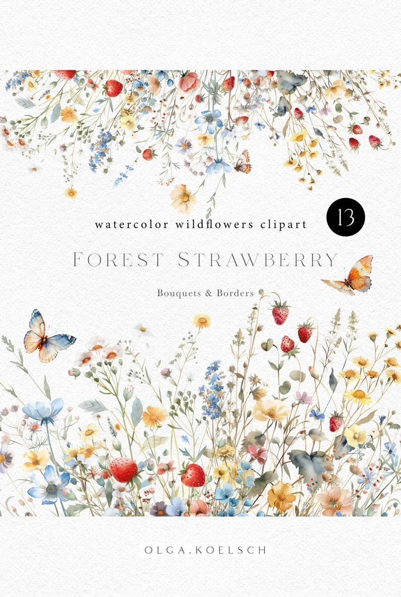 Hand-painted wildflower clipart, Watercolor red flowers clip art, Wild flowers individual botanical clip art for wedding invitation