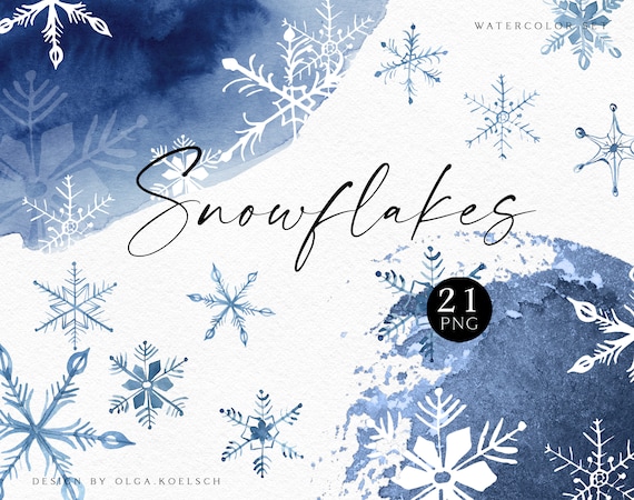 Watercolor snow white clipart, snowfalkes digital clipart, magical christmas graphics
