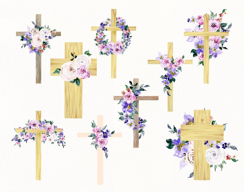 Religious easter clipart Watercolor floral cross clipart First Communion clipart baptism