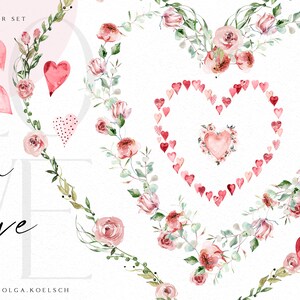 Aquarell rosa Herz Clipart, Valentinstag png, Aquarell Blumen Herz png, Liebe Clipart für Valentinstag DIY Karte 119