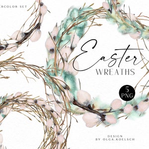 Watercolor Easter wreath clipart, Spring flowers borders, Hand-painted Easter card DIY 120