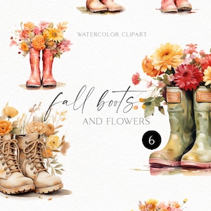 Clipart aquarelle de bottes de pluie de ferme, bottes florales d'automne png pour des agendas d'automne, des affiches de jardinage et des cartes de voeux 150