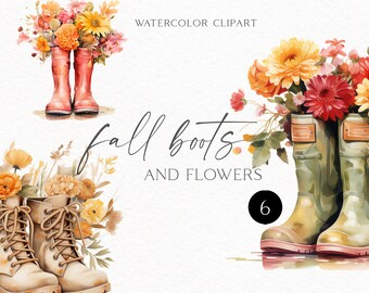 Watercolor Farmhouse Rain Boots Clipart, Fall floral boots png for autumn planners, gardening posters and greeting cards 150