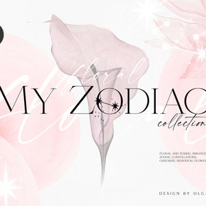 Aquarel geboorte bloem clipart, sterrenbeeld clipart, hemelse clipart met handgetekende bloemen boho diy elementen