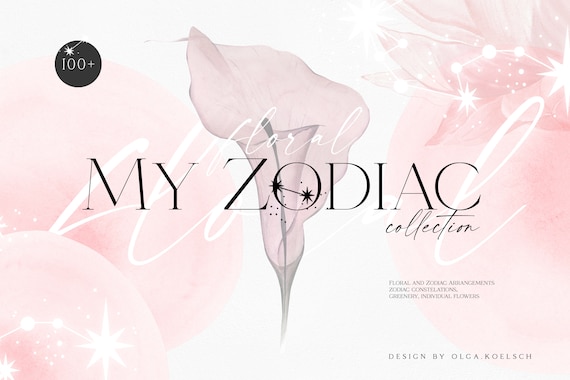 Watercolor birth flower clipart, Constellation clipart, Celestial clipart with hand drawn flowers boho diy elements 113
