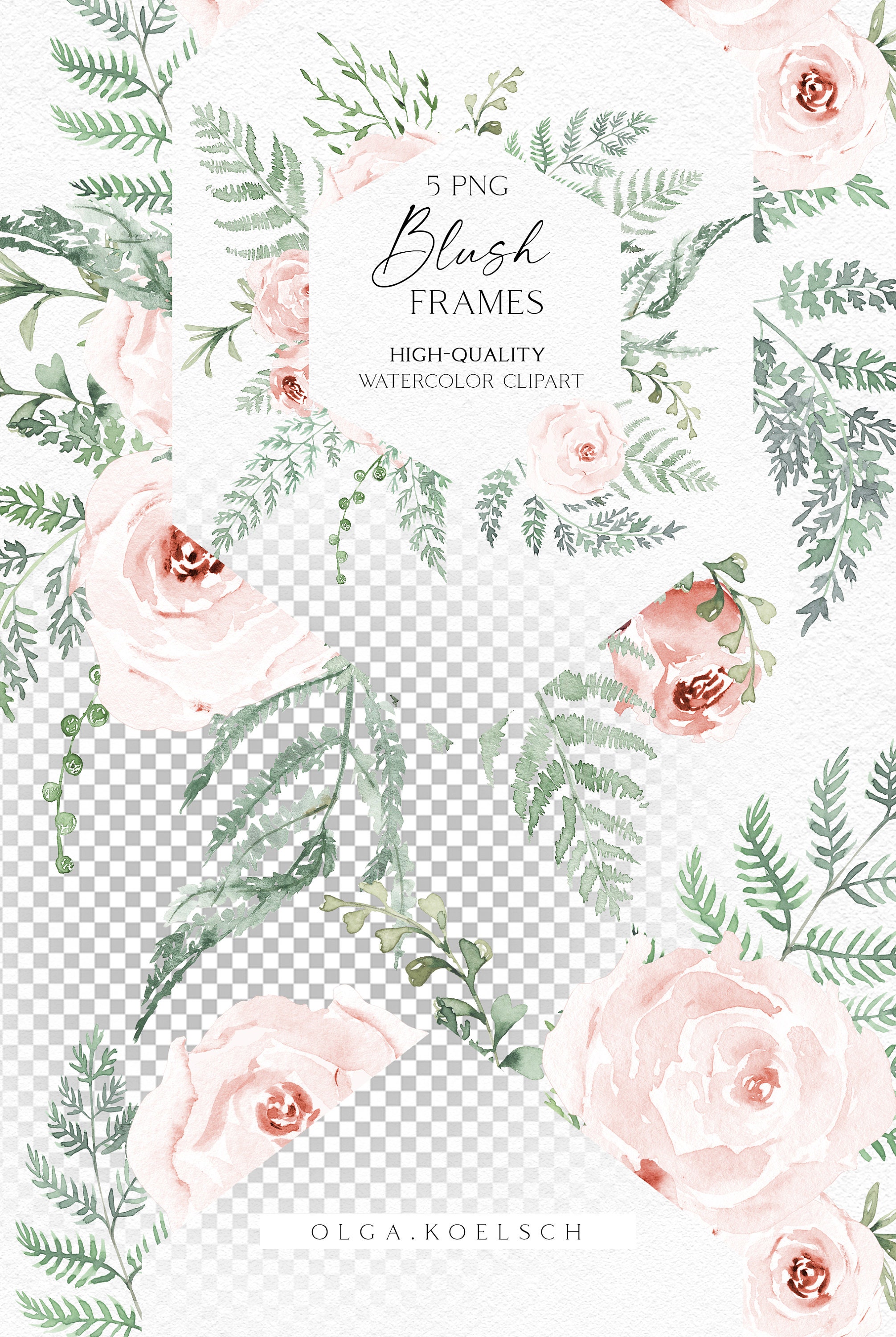 Boho Roses Frame Clipart, Watercolor Pink Floral Borders Png, Wedding ...