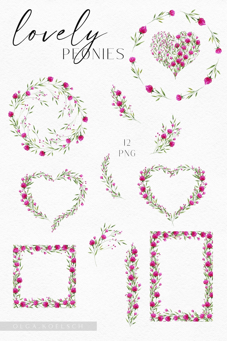 Watercolor Pink Floral Clipart, Roses Wreath Clipart, Floral Frames for ...