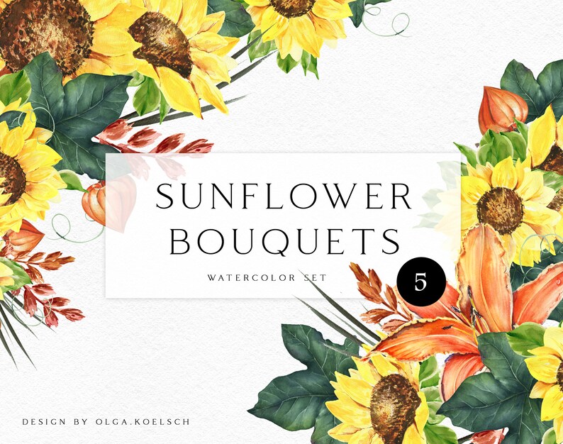 birds a bouquet of sunflowers Yellow Flowers Illustration DIY Wedding watering can The sun boho Sunflower watercolor clipart summer