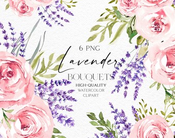 Lavender roses bouquets clipart, Watercolor boho floral borders png, Pink wedding clipart with  roses 004