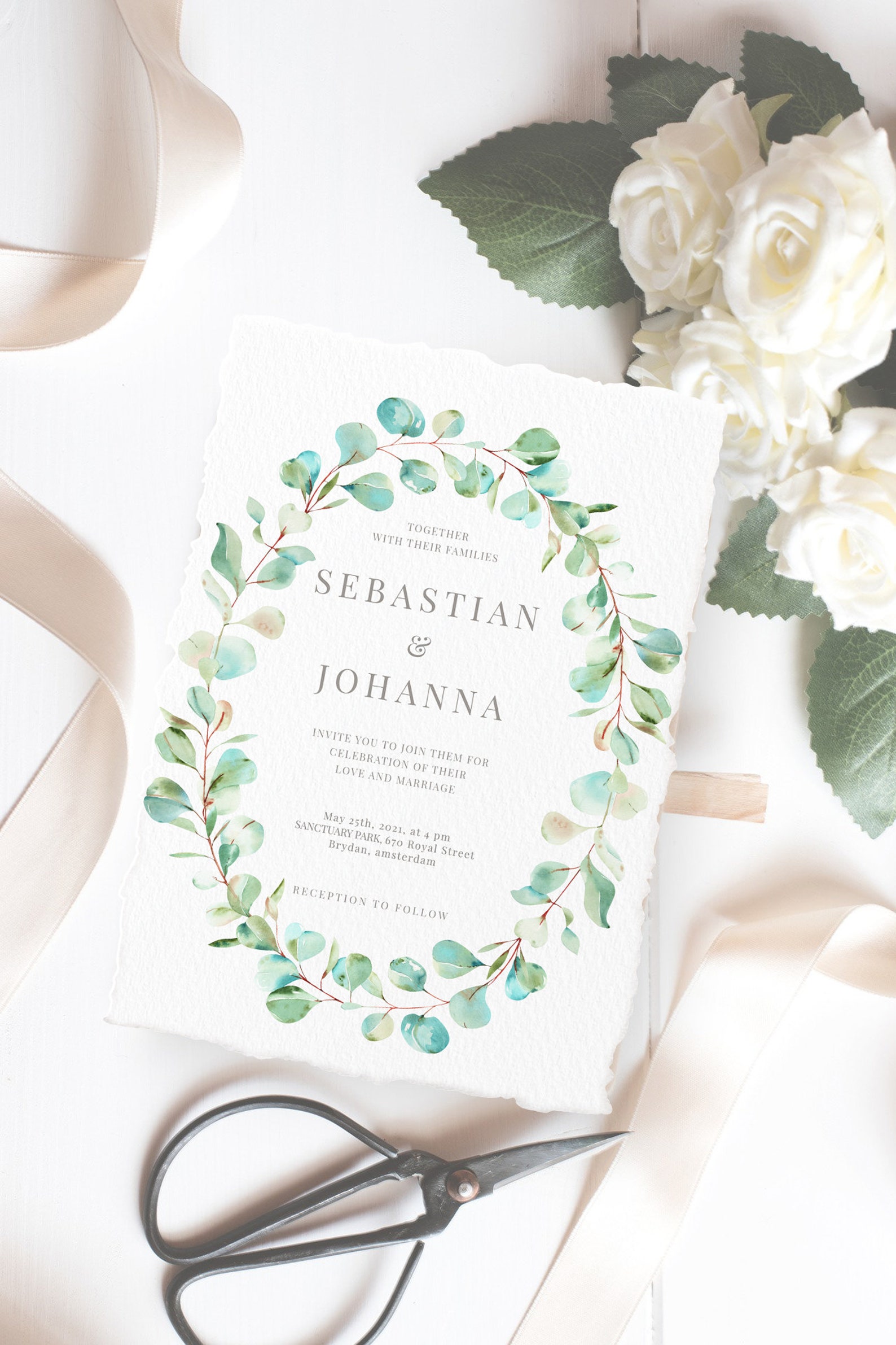 Watercolor Eucalyptus Wreath Clipart, Greenery Wedding Invitation (PNG ...