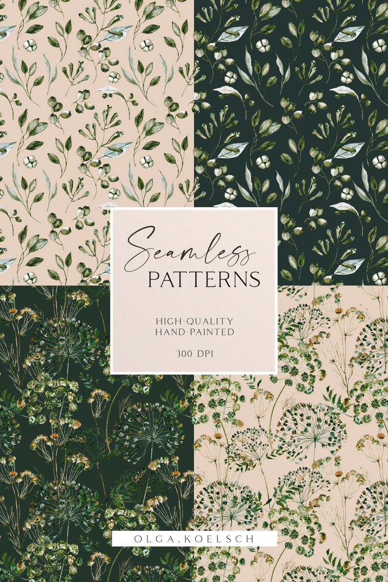 Boho Flowers Watercolor Digital Paper, Flower Seamless Pattern for ...