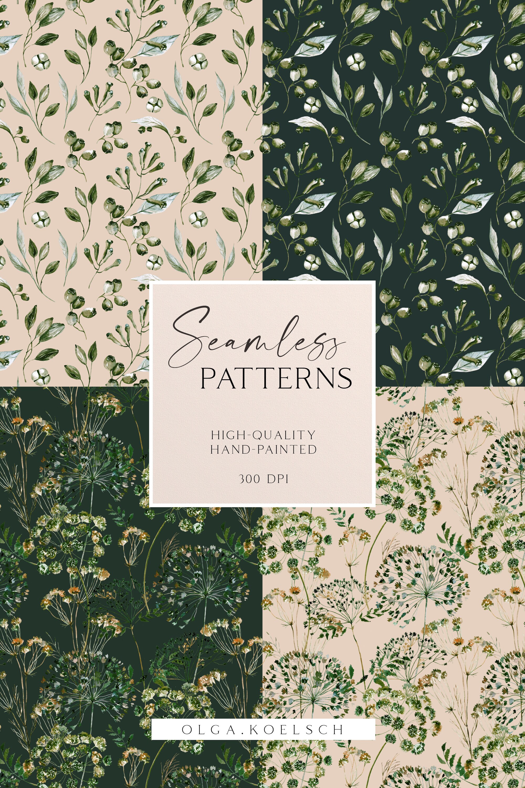 Boho Flowers Watercolor Digital Paper, Flower Seamless Pattern for ...