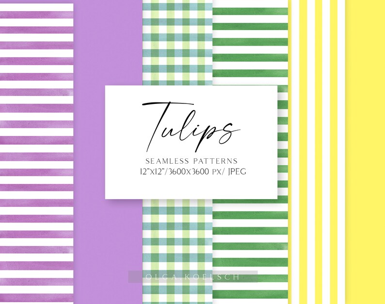 Easter Spring seamless pattern yellow and purple flowers digital paper 12x12 JPG Watercolor tulip digital paper pack