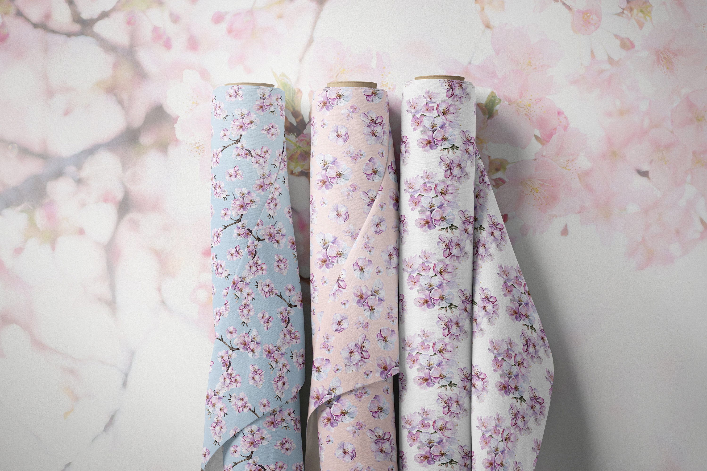 Boho Pink Seamless Pattern for Fabric, Watercolor Cherry Blossom Flower ...