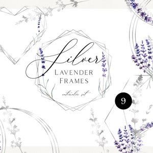 Watercolor Lavender frame clipart, Silver frame png,  Geometric glitter floral frame clipart. Wedding invitations diy, feminine logo 004