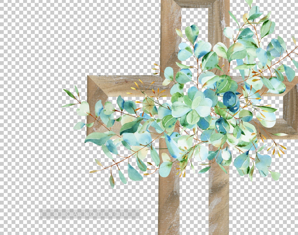 Watercolor Eucalyptus Wooden Cross Clipart Religious Easter - Etsy