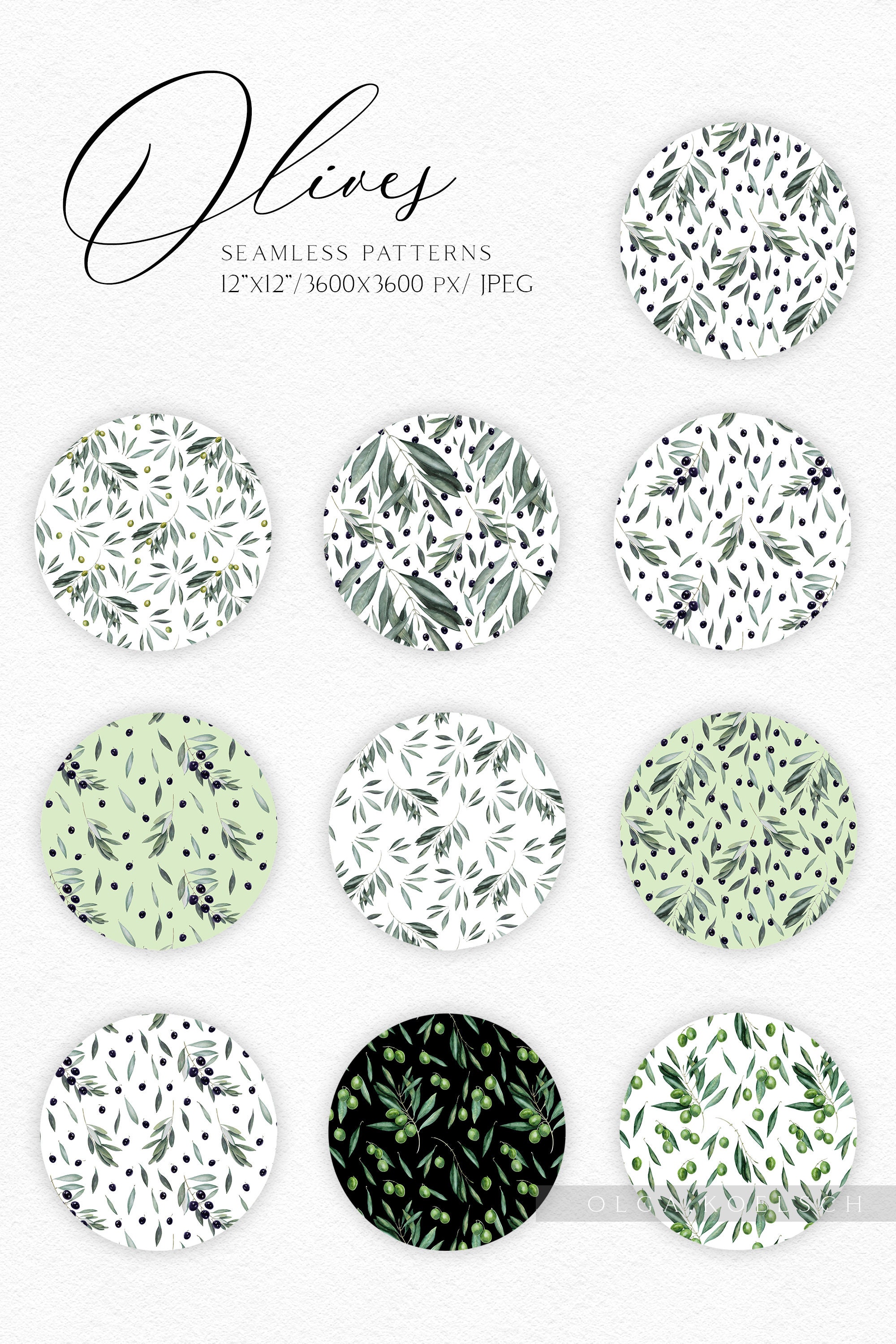 Boho Greenery Seamless Pattern for Fabric, Watercolor Olives Seamless ...