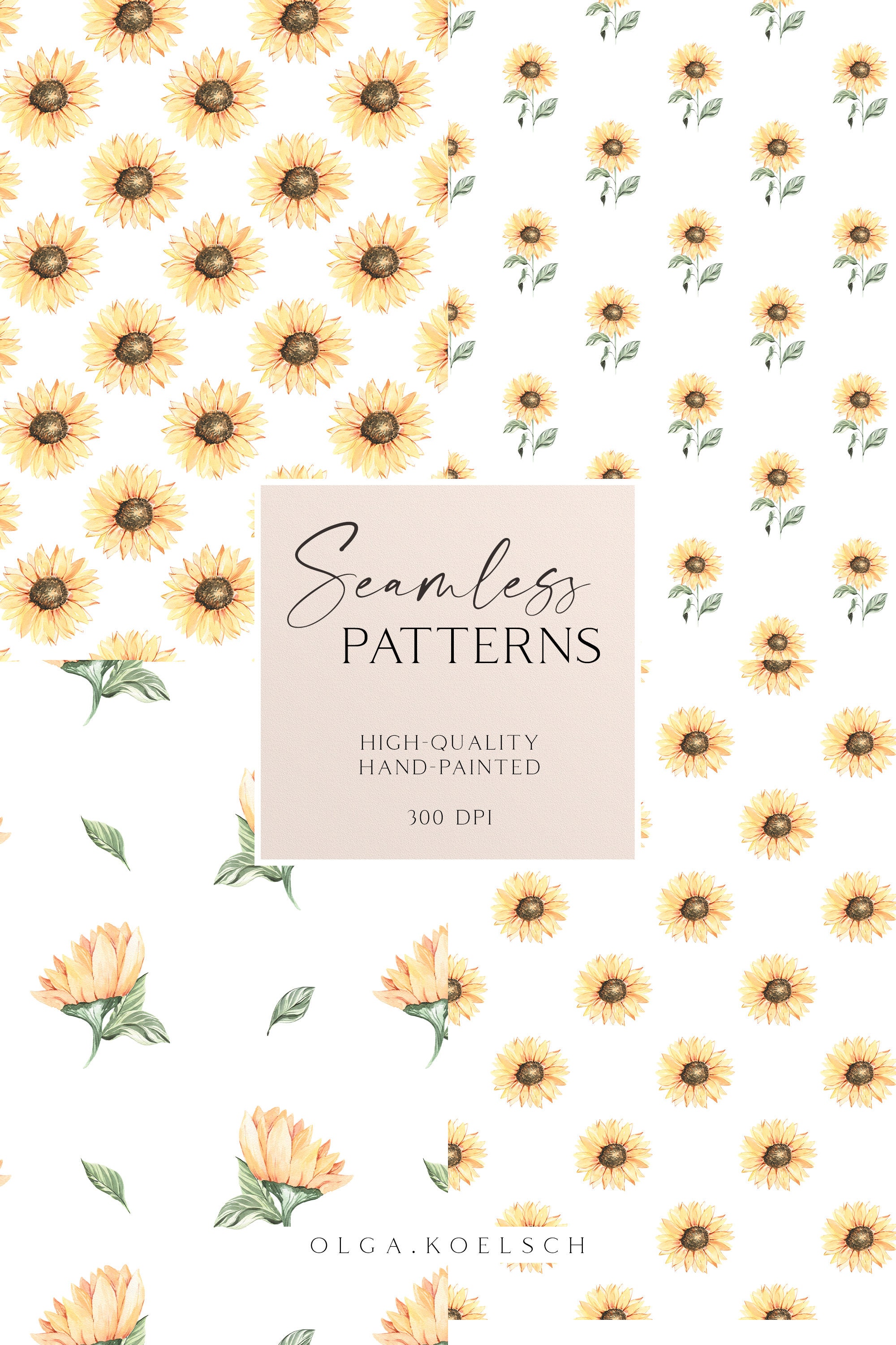 Boho Sunflower Digital Paper, Sunflower Seamless Pattern for Fabric ...