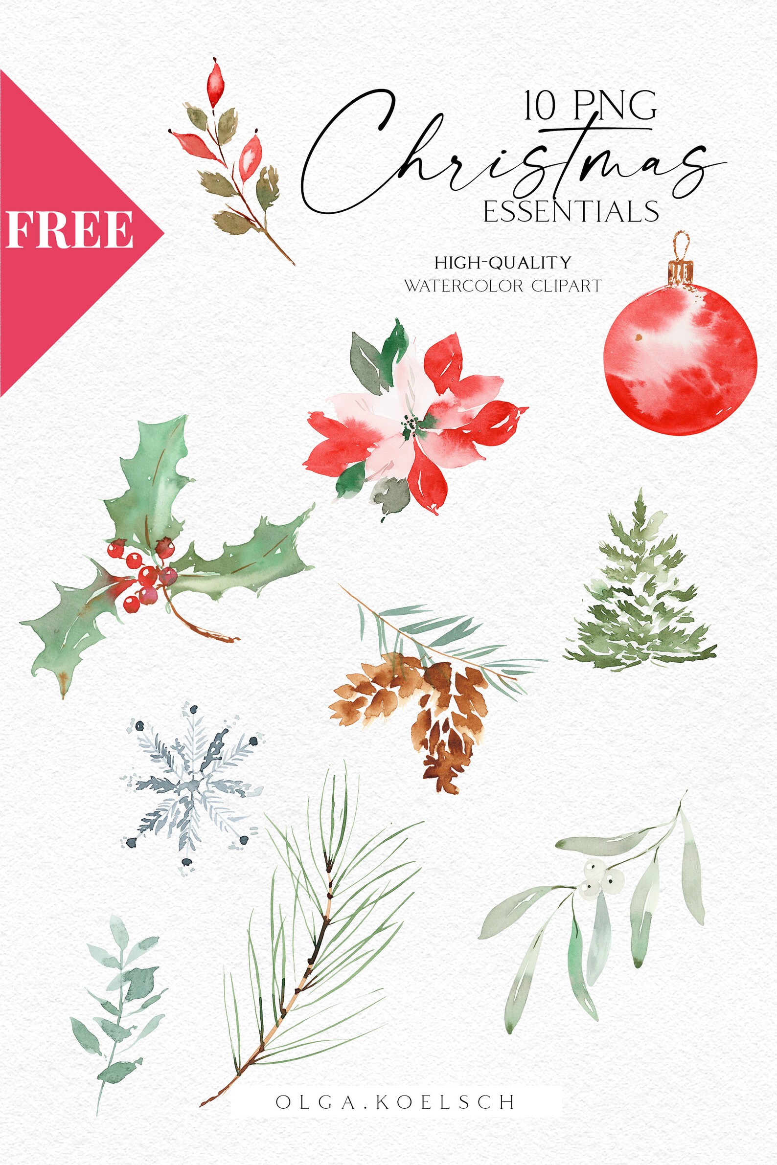 FREEBIE Clipart Christmas Watercolor Clipart Christmas - Etsy