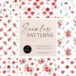 Boho Seamless Pattern for Fabric, Watercolor Flower Seamless Digital ...