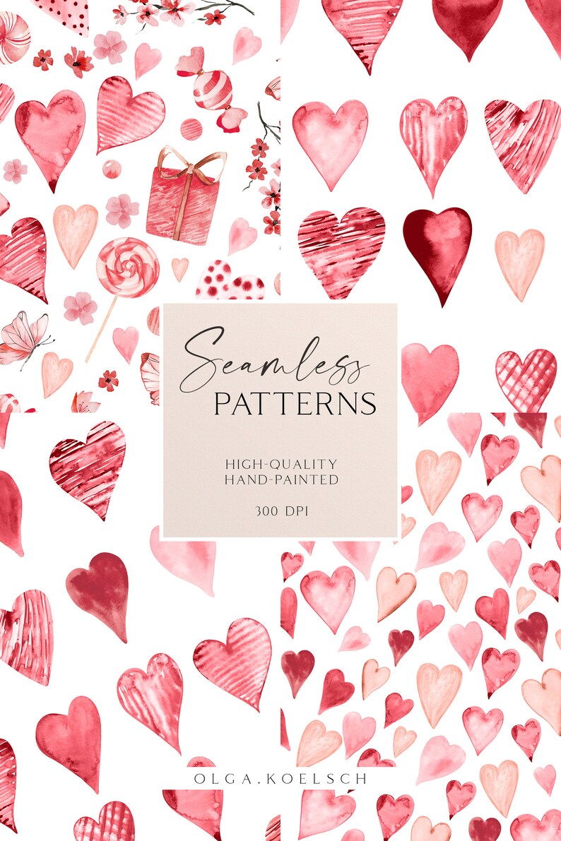 Watercolor Valentine Seamless Pattern for Fabric, Pink Heart Digital ...