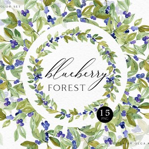 Watercolor  forest blueberry clipart, Woodland greenery png, Green borders clipart  for baby shower, woodland wedding