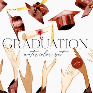 Graduierung Clipart, Clip Art Aquarell Graduierung. graduierten Kappe, Schule Clipart, Universität, Diplom, Party Dekoration 146