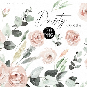 Clipart di rose boho, Fiori rosa antico png, Rose polverose per inviti di nozze, Set per la creazione di biglietti per la festa della mamma OK001