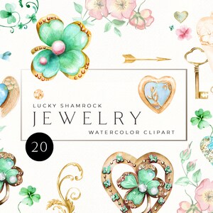 Watercolor Shamrock Jewelry Clipart, St Patricks Day Graphics (PDF) - Etsy
