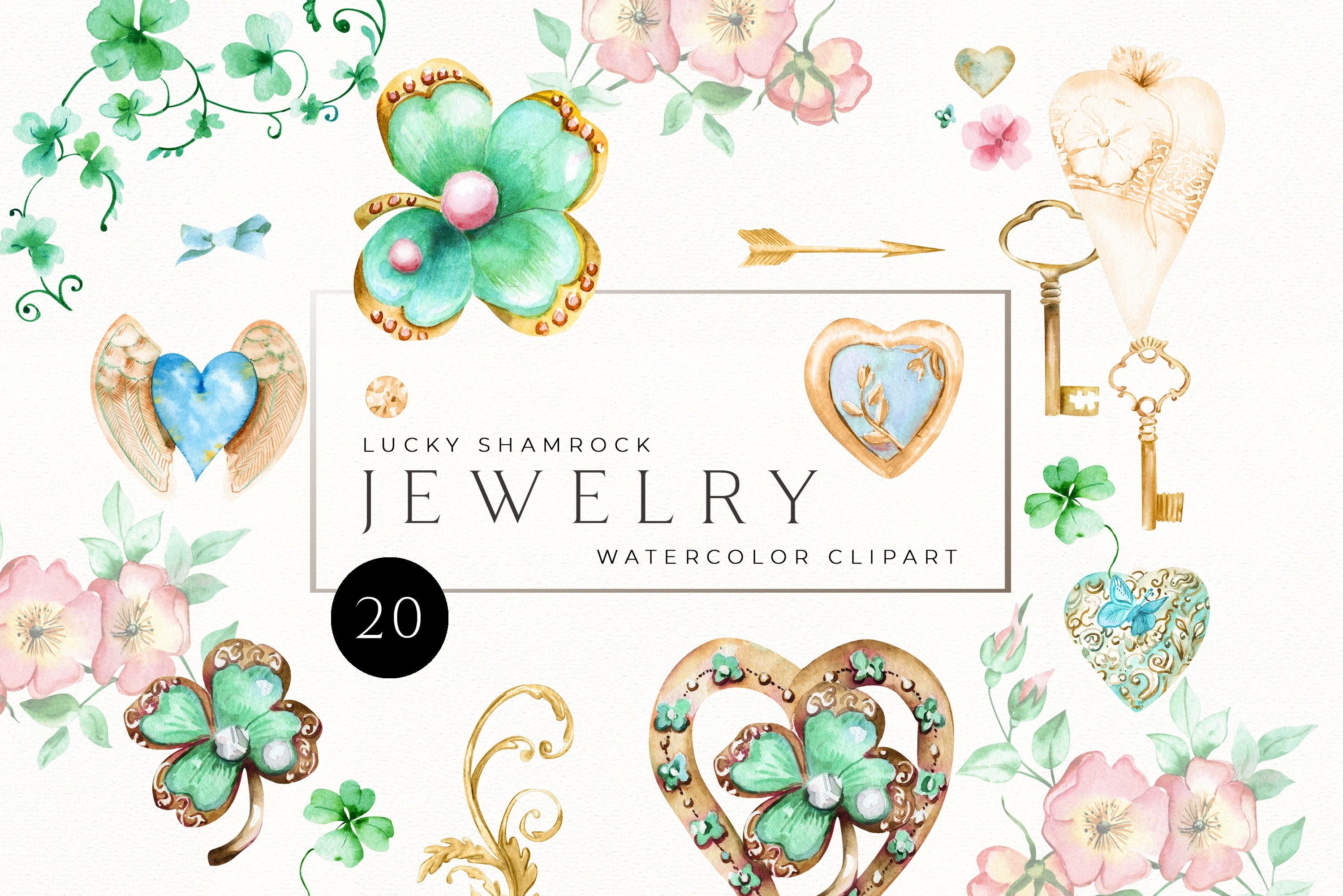 Watercolor Shamrock Jewelry Clipart, St Patricks Day Graphics (PDF) - Etsy