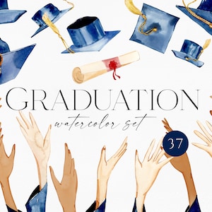 Graduierung Clipart, Clip Art Aquarell Graduierung. Abschlussmütze, Abschlussfeier Illustration, Party Dekoration, Schule Clipart, Universität 146
