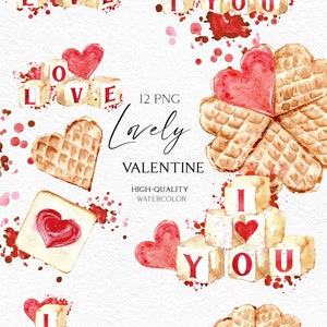 Sweet desserts Valentine png, Watercolor  love heart clipart, Heart sweets cookies romantic menu DIY