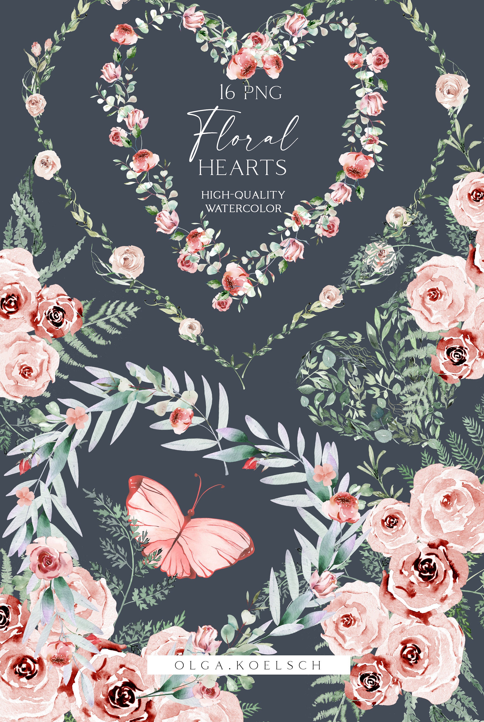 Pink Flower Png, Watercolor Valentine Clipart, Floral Heart Clipart ...