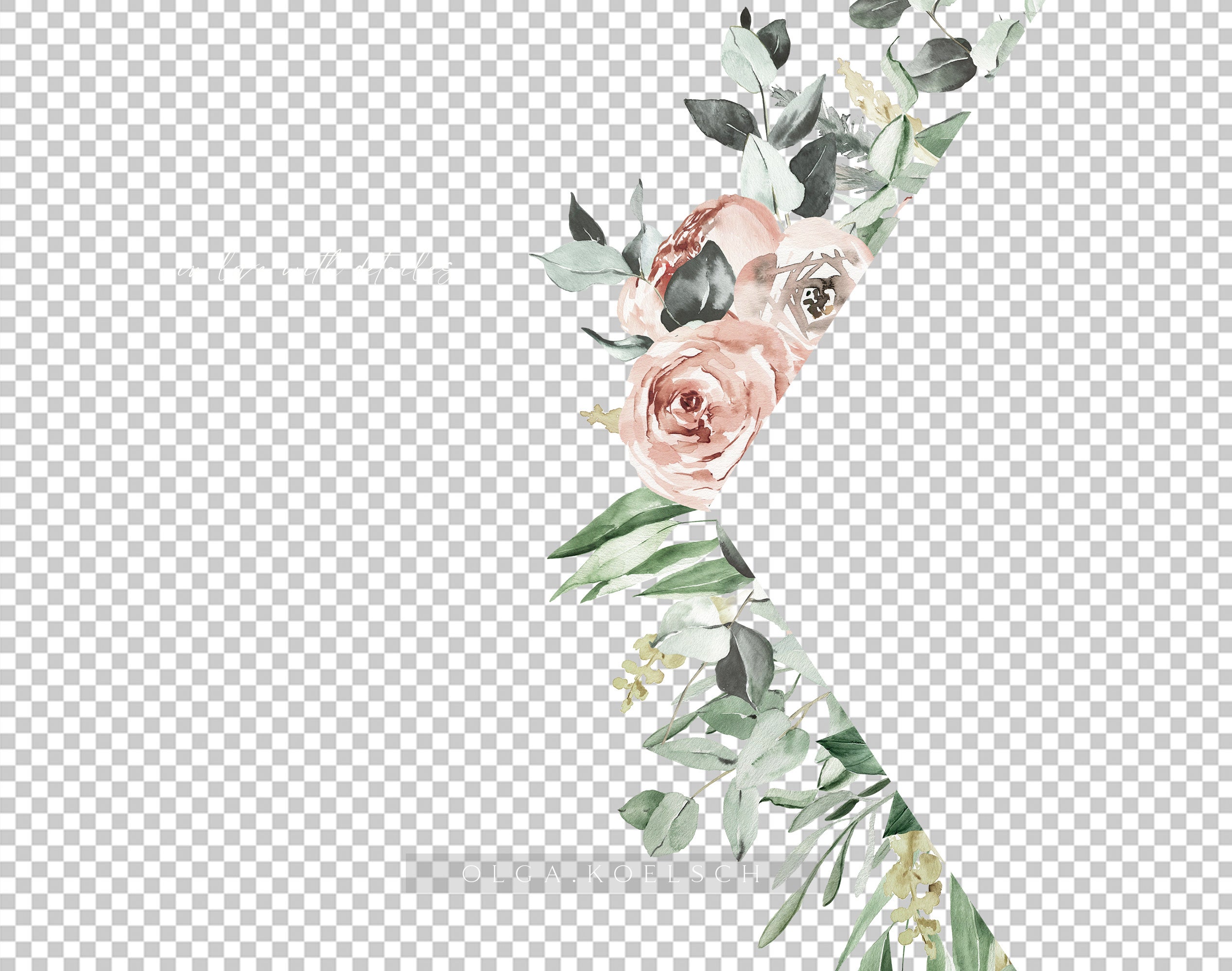 Boho roses frame clipart Watercolor floral borders png | Etsy