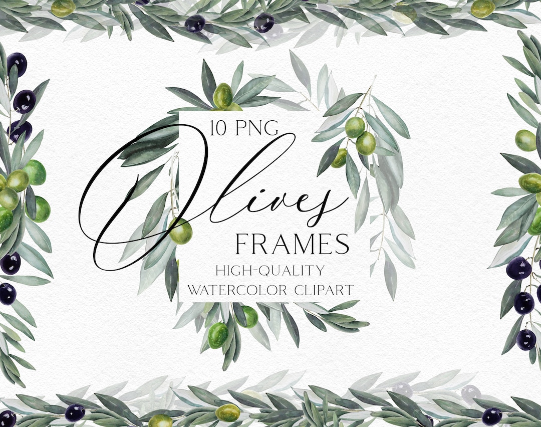Boho Watercolor Olive Wreath Clipart, Olive Greenery Border Png for ...
