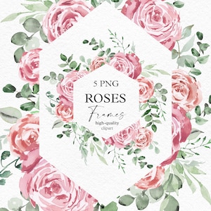 Boho Rosen Rahmen Clipart, Dusty pink Blumen Bordüren png, Dusty Roses für Hochzeitseinladungen, Muttertagskarte diy 138