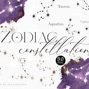 Clipart costellazione zodiacale Clipart celeste zodiaco stampabile Elementi di design per illustrazione zodiacale e arte astrologica